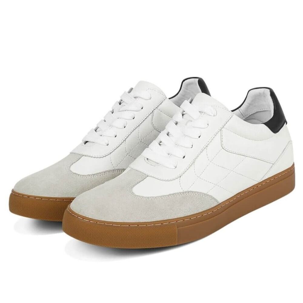 CHAMARIPA Casual Elevator Shoes For Men - Off-White Leather‎ Lightweight X02